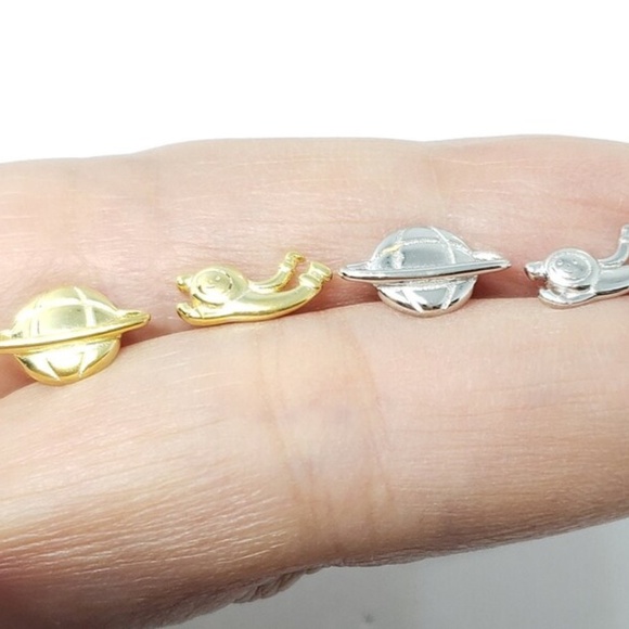 Sterling Silver Astronaut Earrings Space Saturn Earrings - Picture 4 of 8